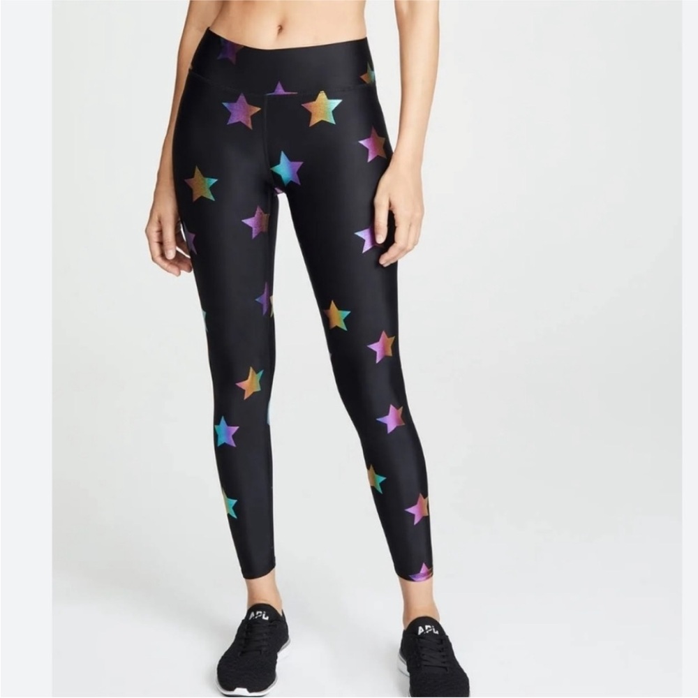 TEREZ Women’s Rainbow Foil Star Black Leggings Small - Tall Band